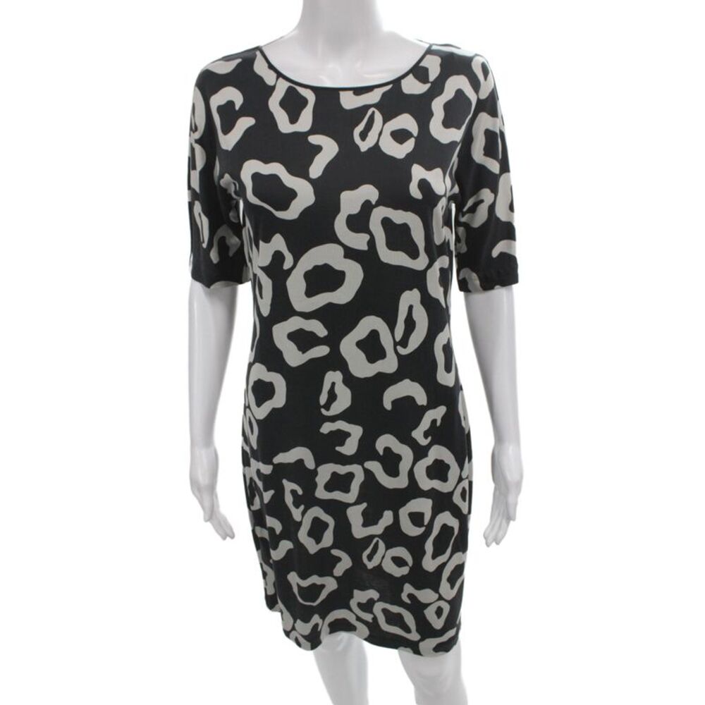 Diane Von Furstenberg Women Shift Dress Black Silk Animal Print Size 10